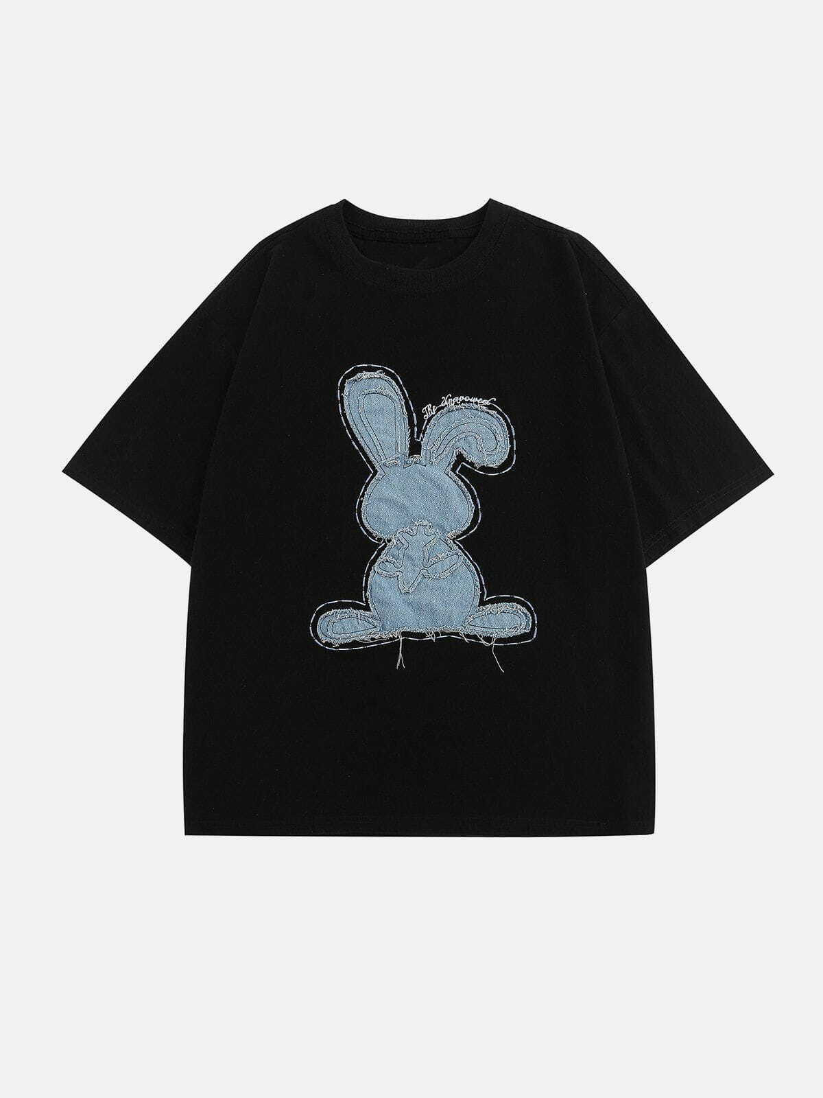 denim rabbit tee applique embroidery [youthful] 4414